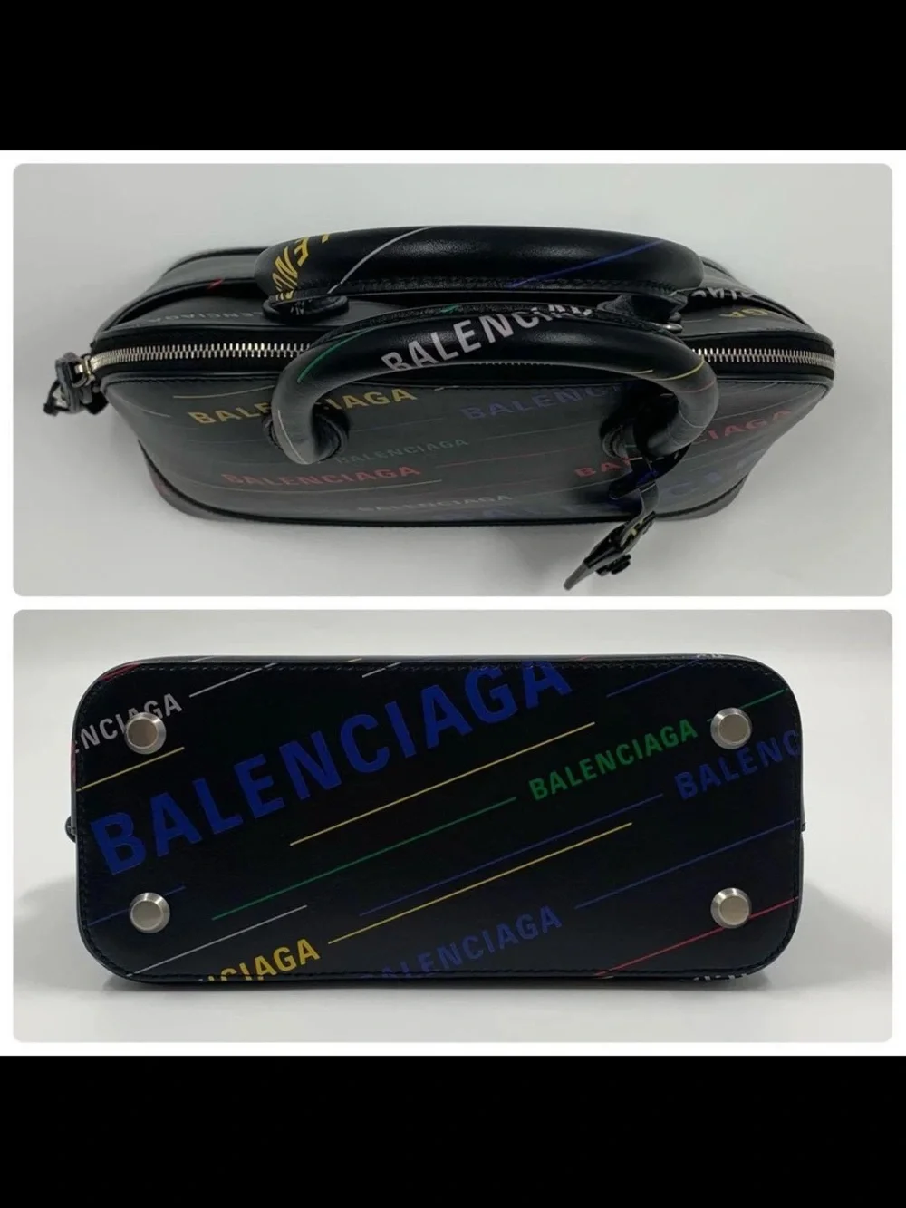 Balenciaga Black Multicolor Logo Dome Satchel with Top Handles